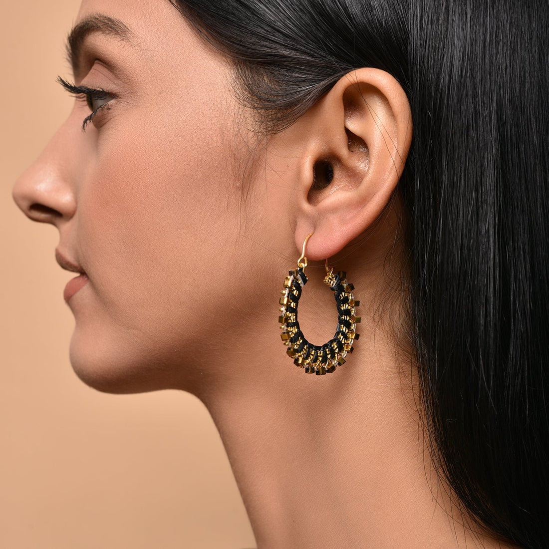 Black Thread Swirl Hoop Earrings