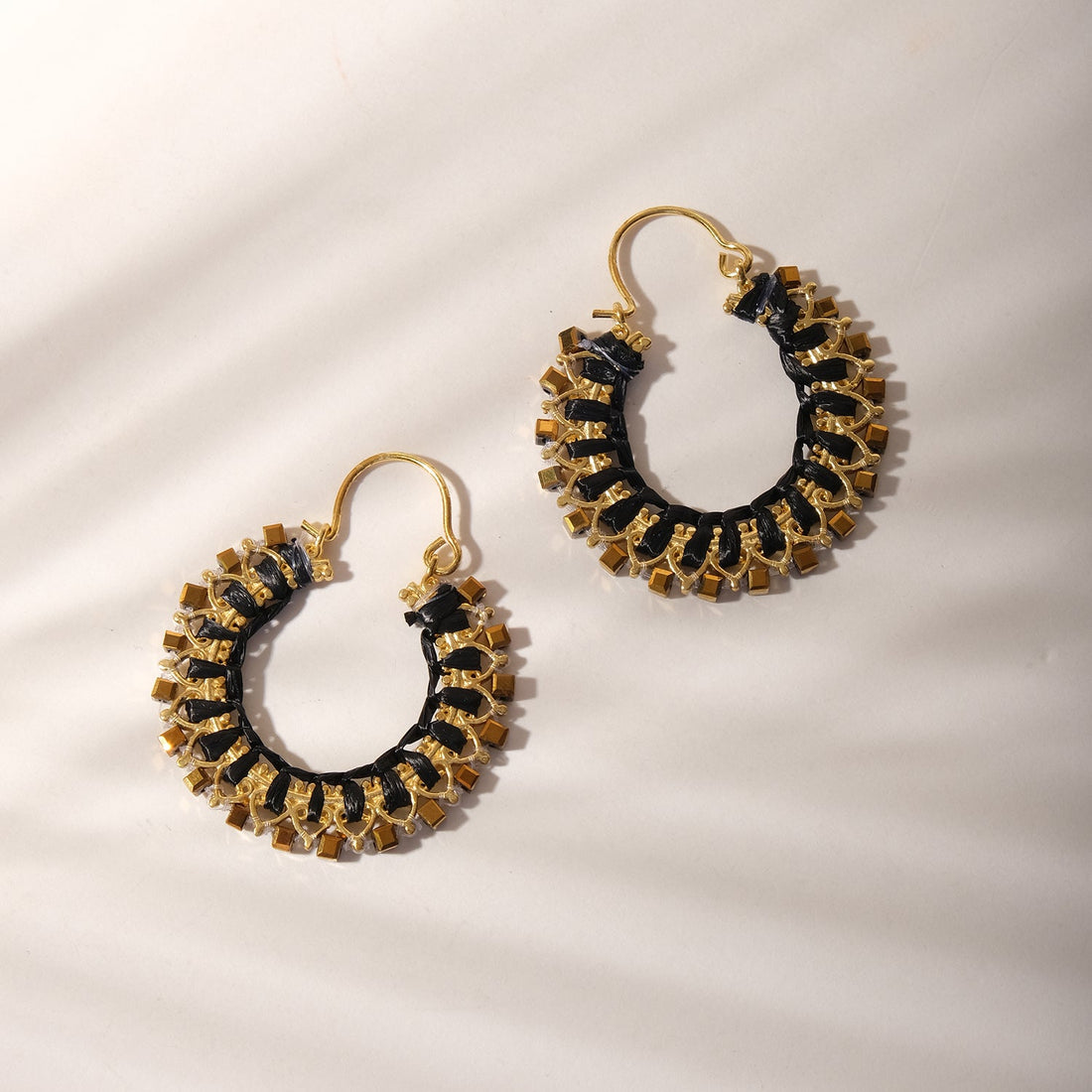 Black Thread Swirl Hoop Earrings