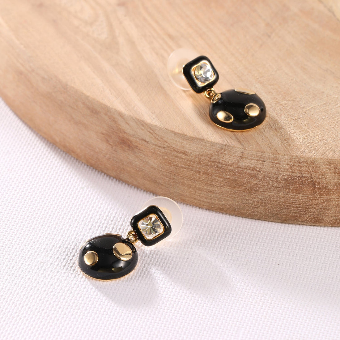 Black and Gold Enamel Drop Earrings