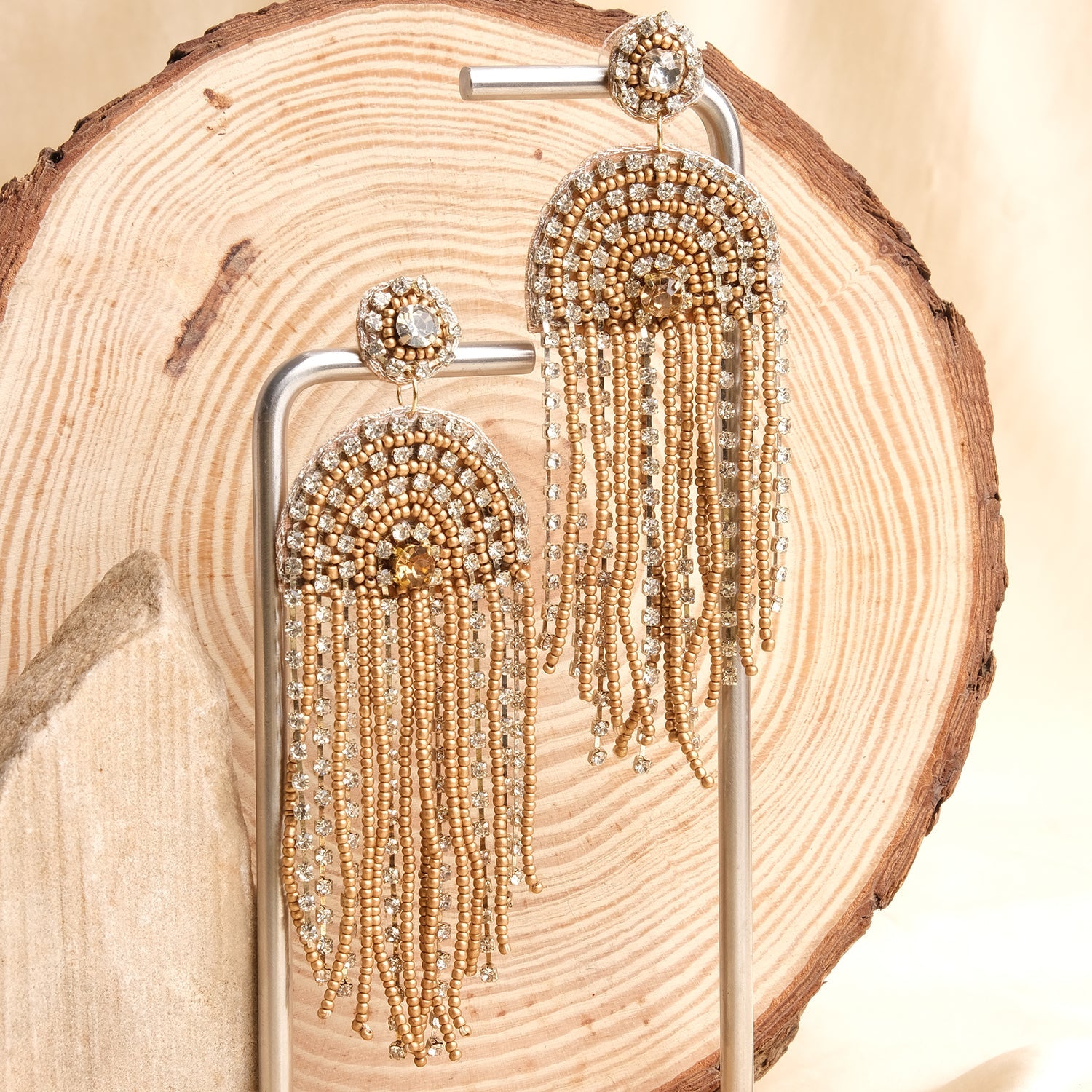 Bling Dazzle Golden Tassel Earrings