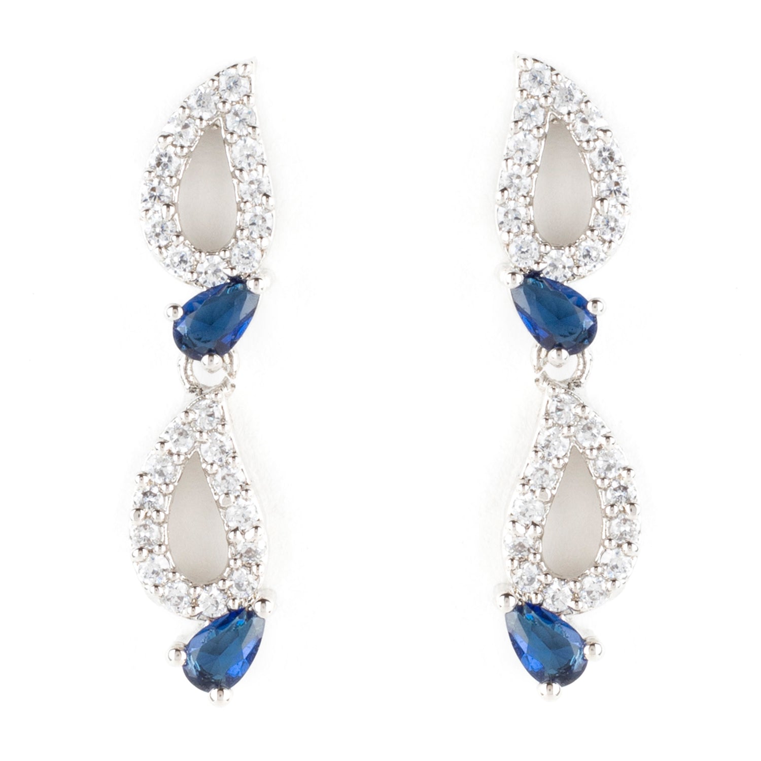 Blue Sapphire Necklace with Earrings with American Diamonds in Silver Rhodium Plating