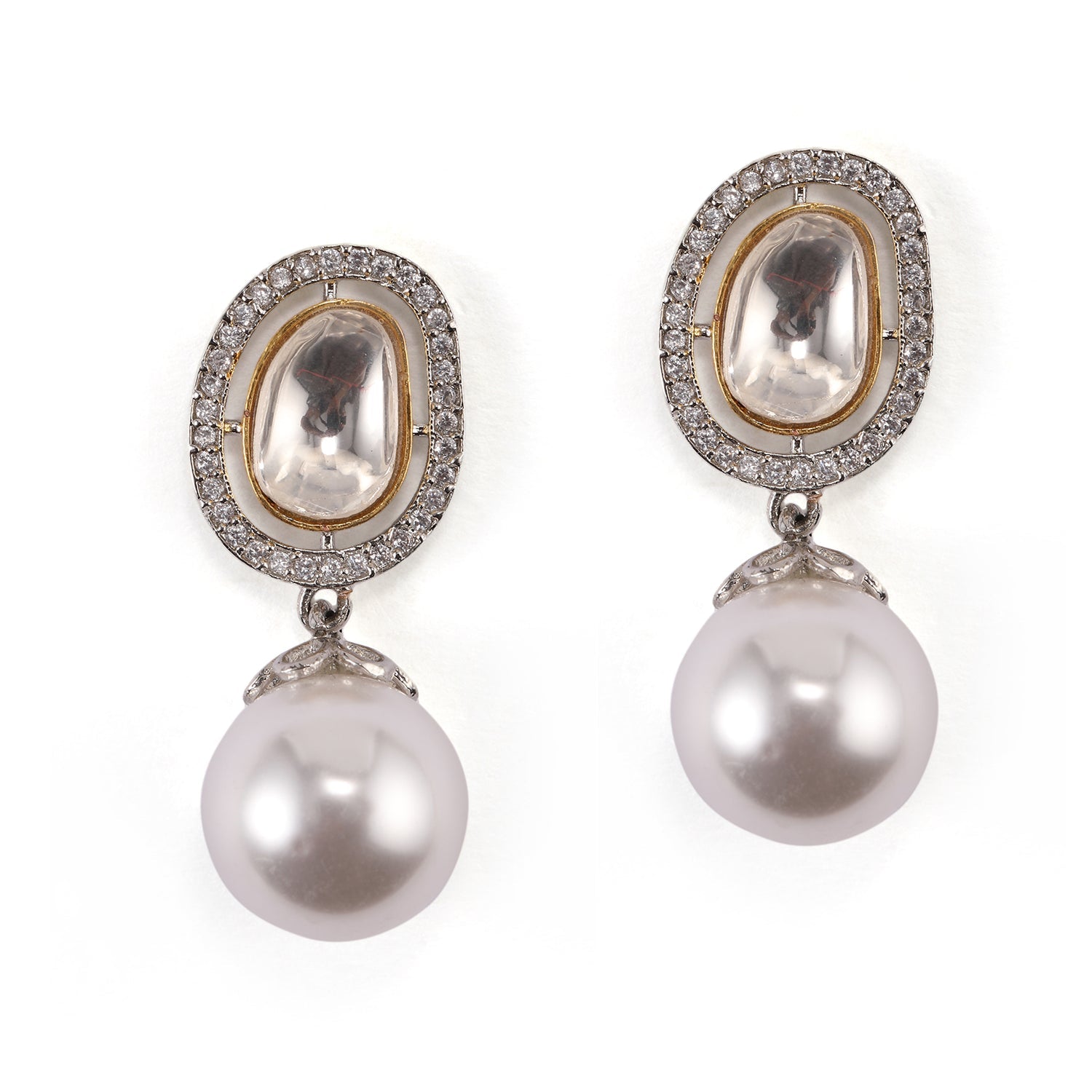 Classic Pearl and American Diamond Drop Statement Earrings