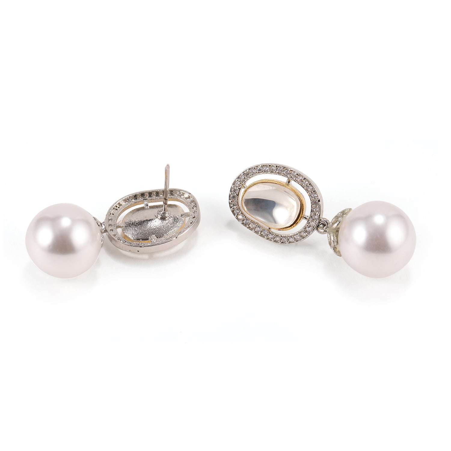 Classic Pearl and American Diamond Drop Statement Earrings