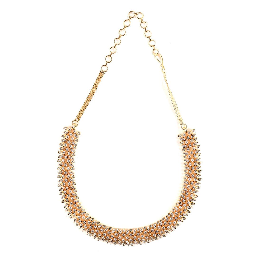 Classic White Micro Diamond Studded Chain Necklace Set With Earrings