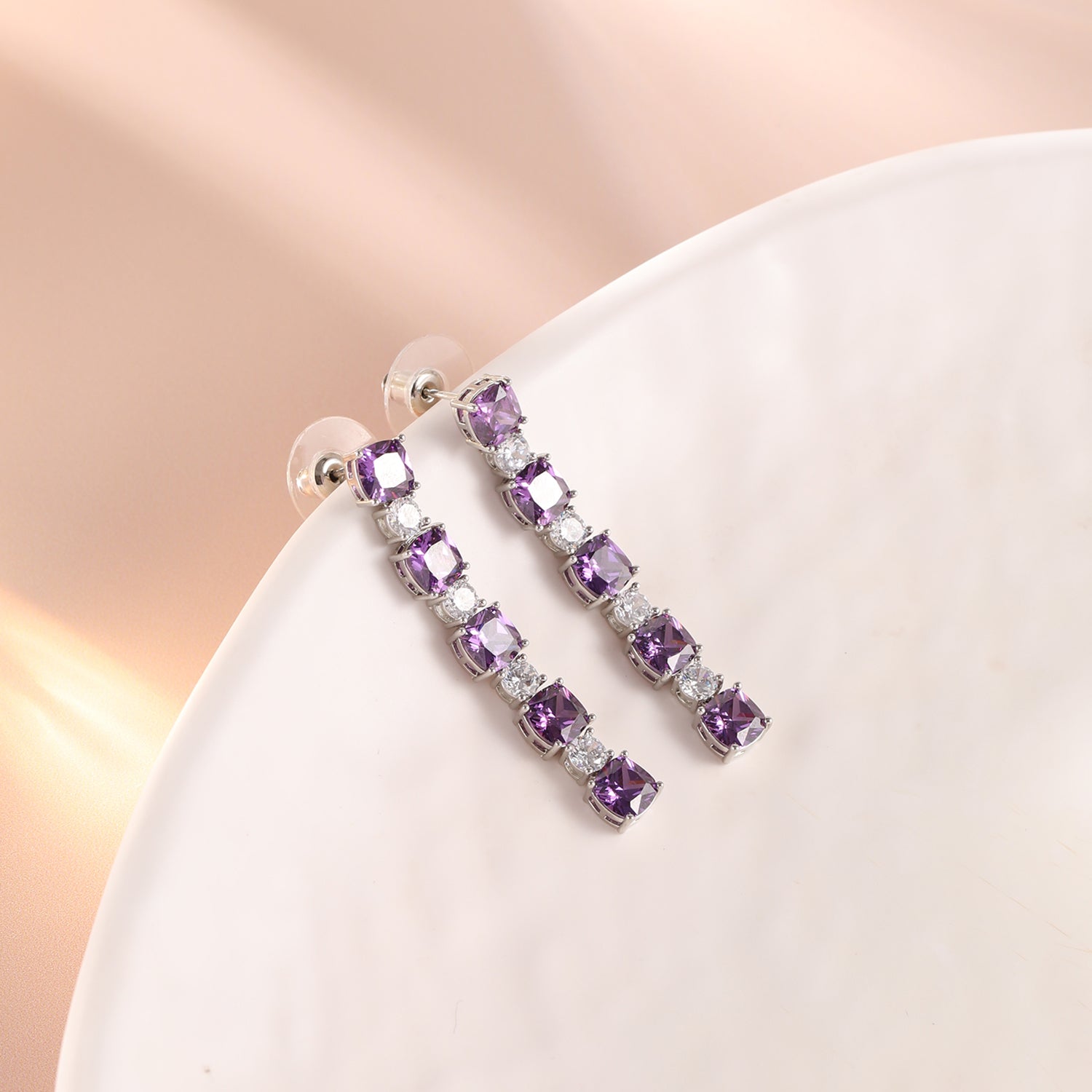 Contemporary Sapphire and American Diamond Drop Earrings