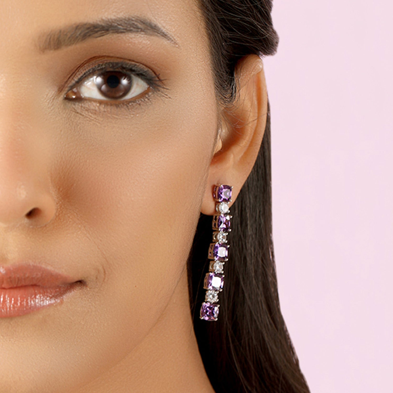 Contemporary Sapphire and American Diamond Drop Earrings