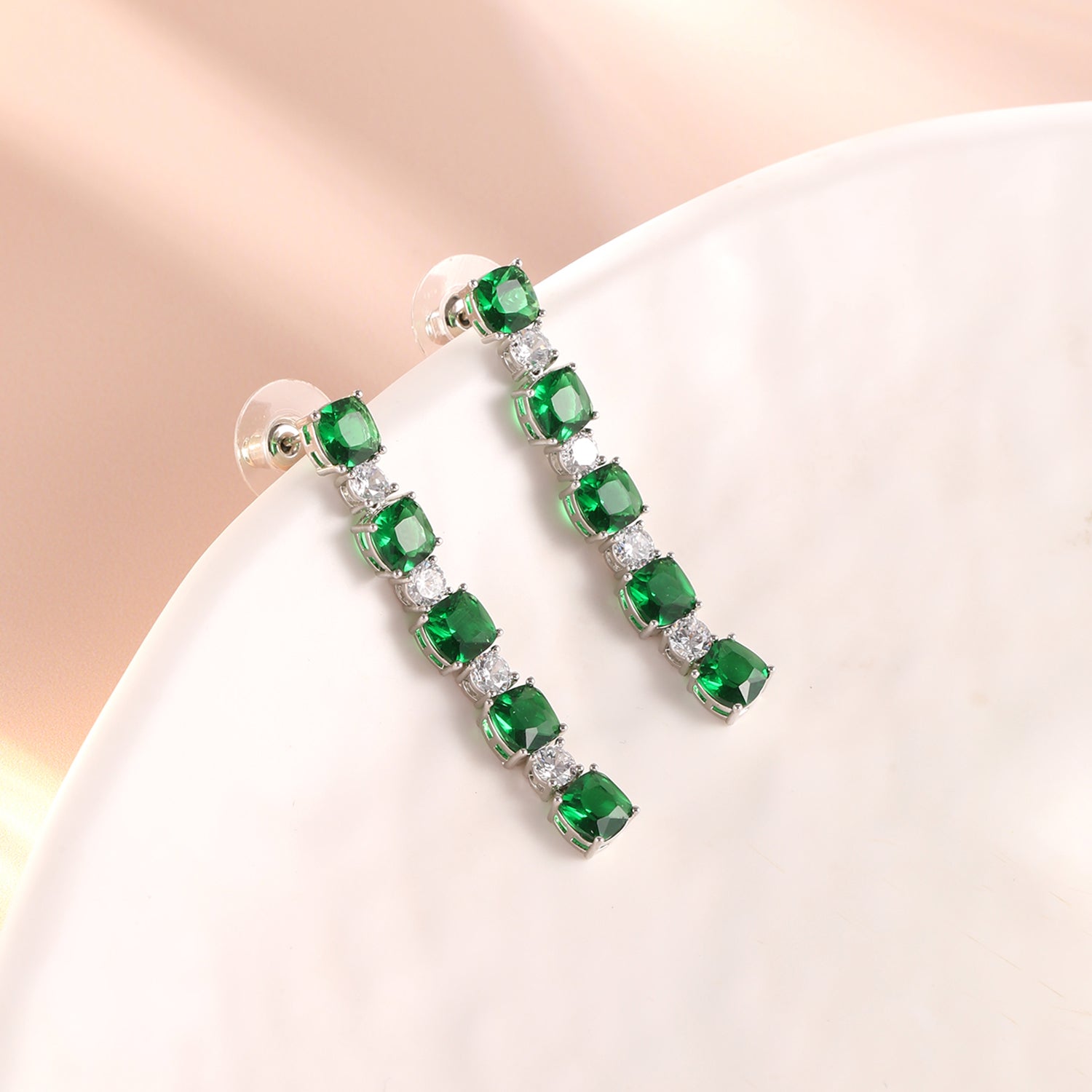 Contemporary Sapphire and American Diamond Drop Earrings