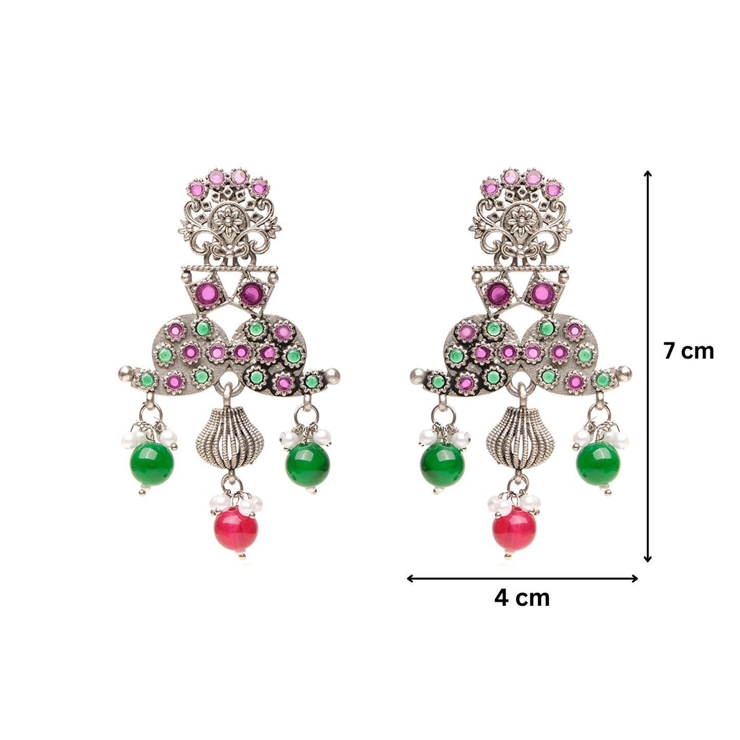 Oxidised Floral Beaded Dangler Earrings