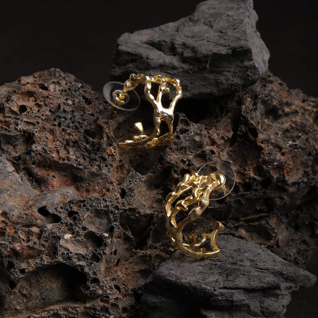 Crumble Gold Flake Hoop Earrings