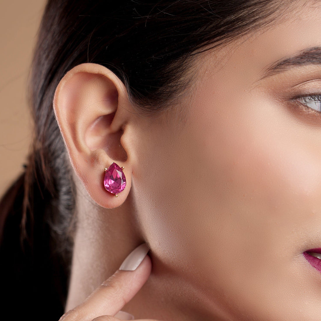 Crystal Fuchsia Stud Earrings