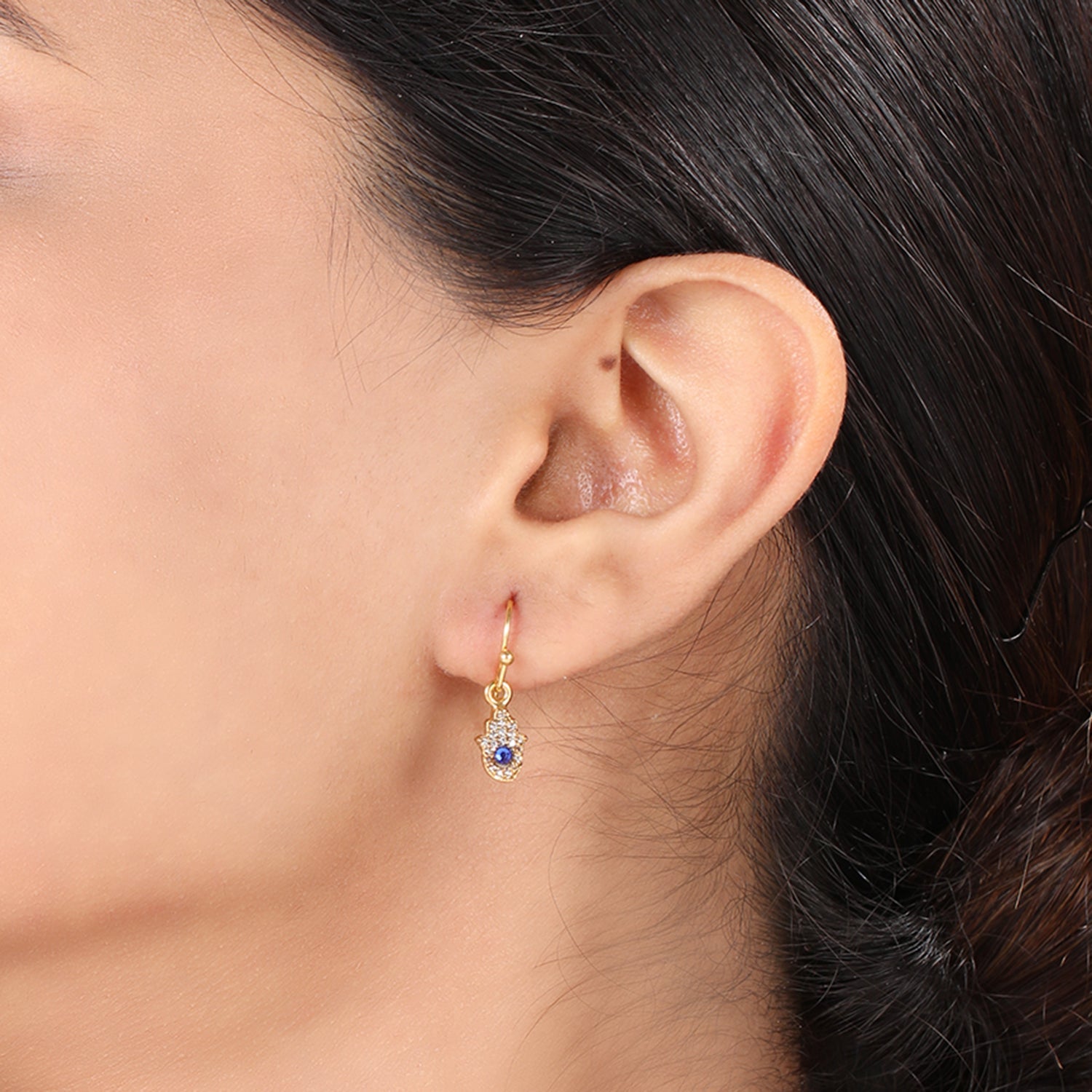 Cubic Zirconia AD  Hamsa Evil Eye Drop Earrings