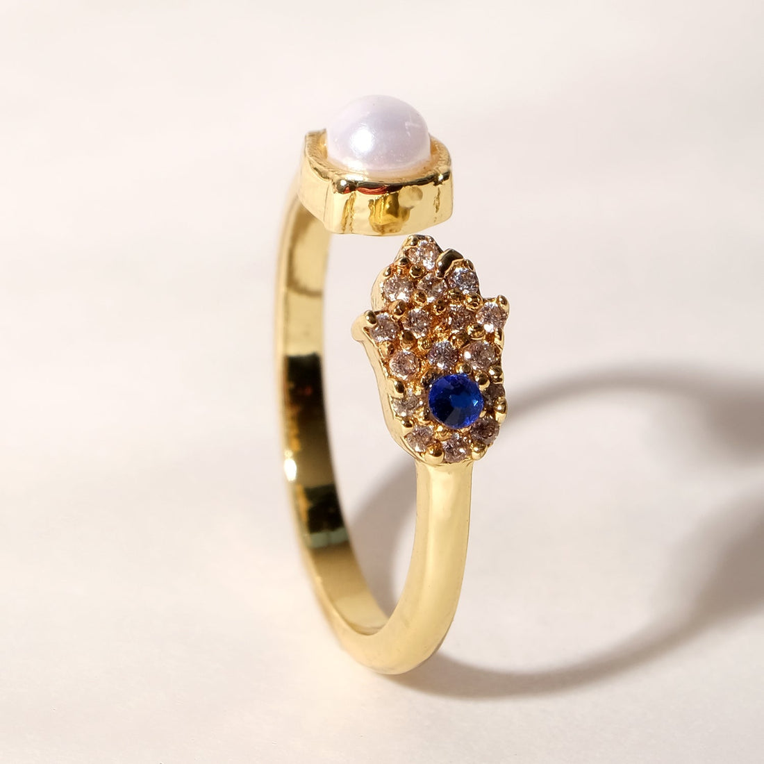 Cubic Zirconia AD Hamsa Evil Eye Ring