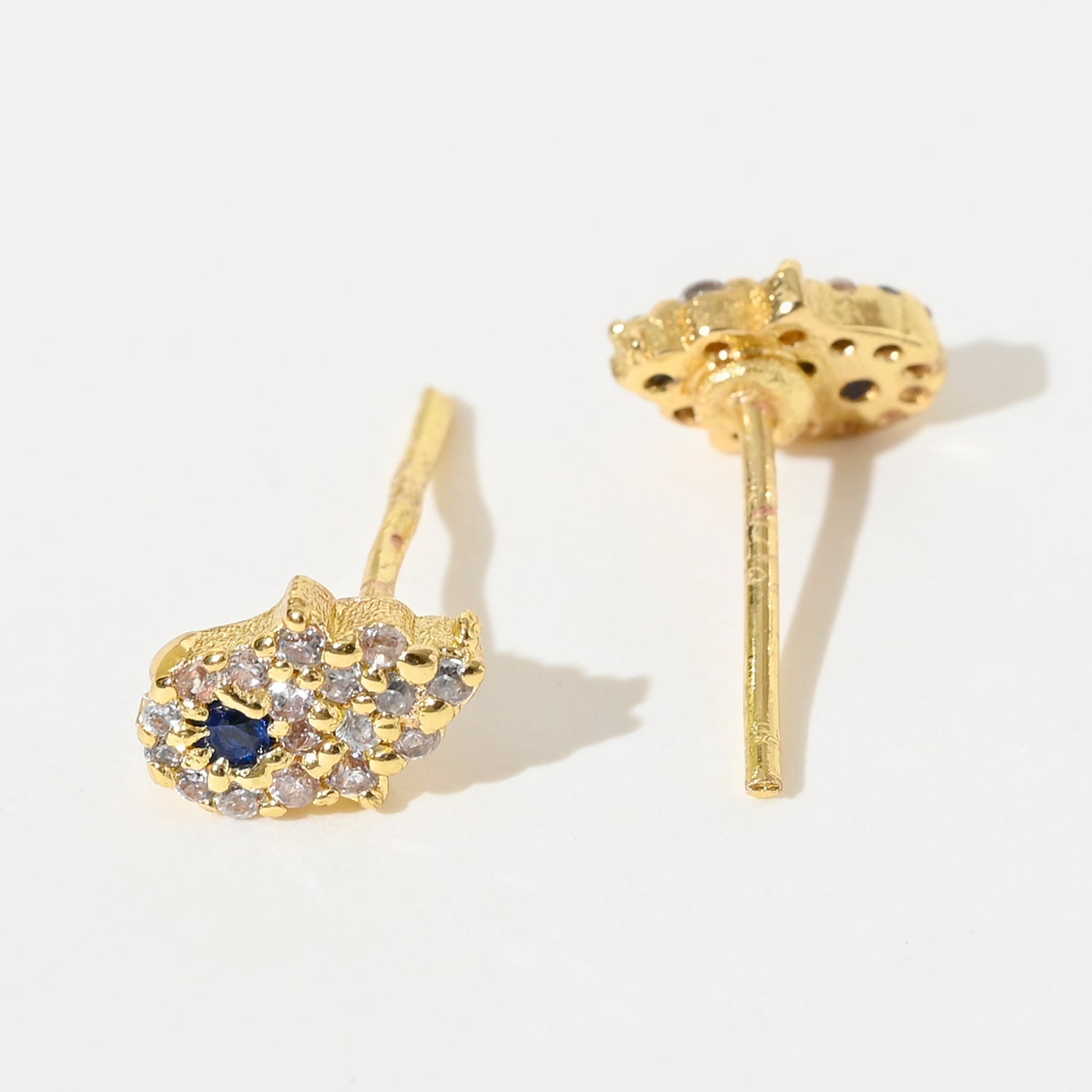 Cubic Zirconia AD Hamsa Evil Eye Stud Earrings