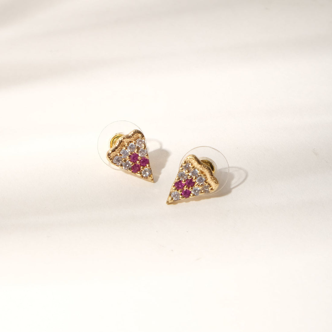 Cubic Zirconia Pizza Charm Stud Earrings