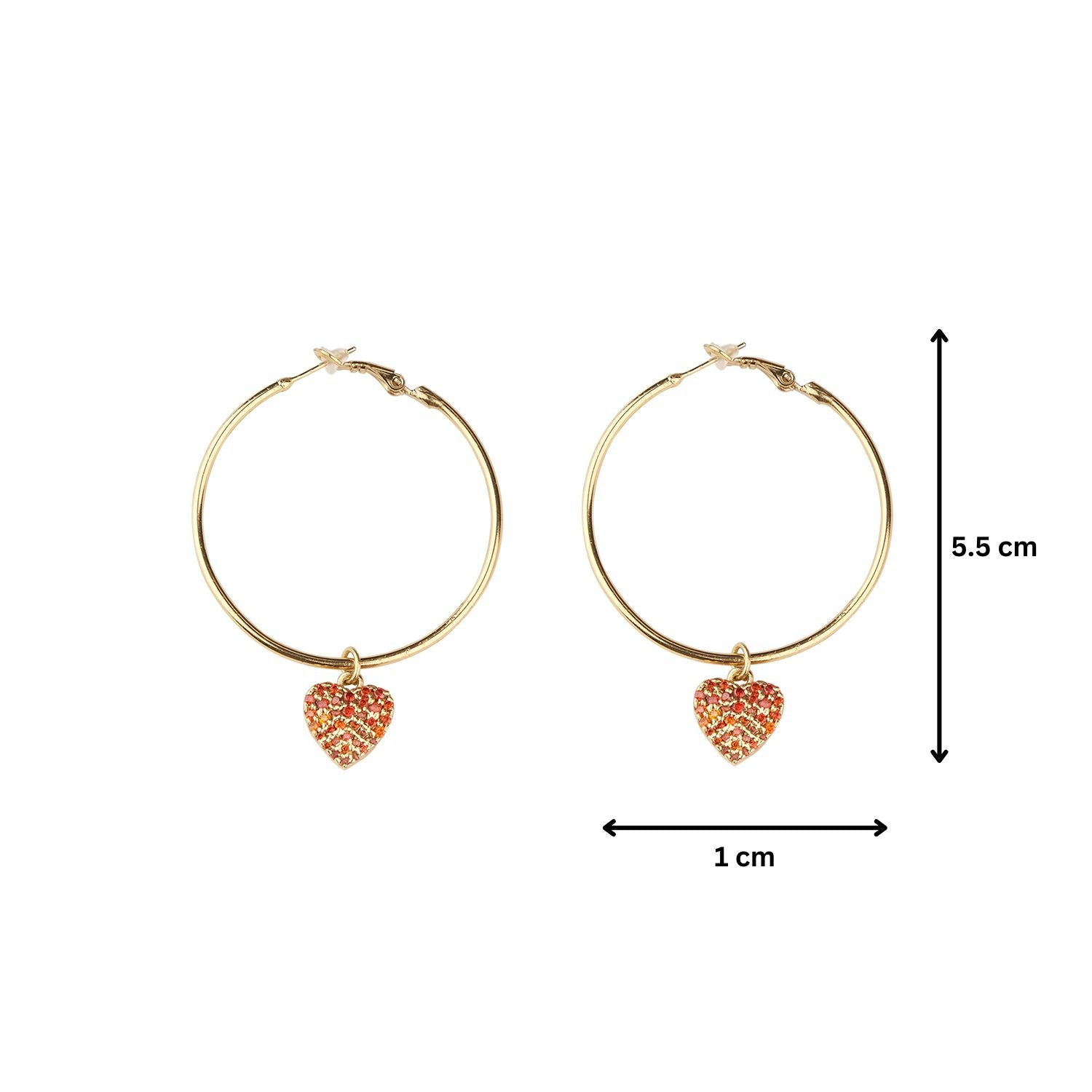Cubic Zirconia Red Diamonds Heart Hanging Hoops Earrings