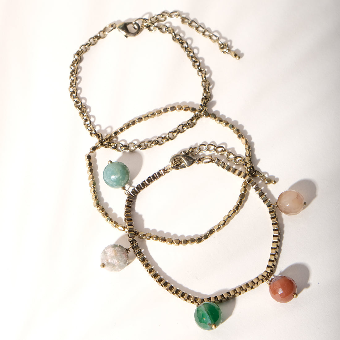 Set-Of-3 Onyx Gemstones Chains Bracelet