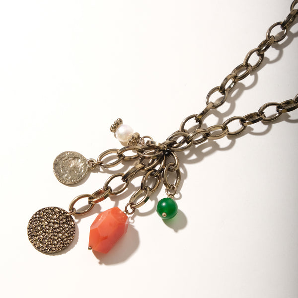 Vintage Coin Gemstones Necklace