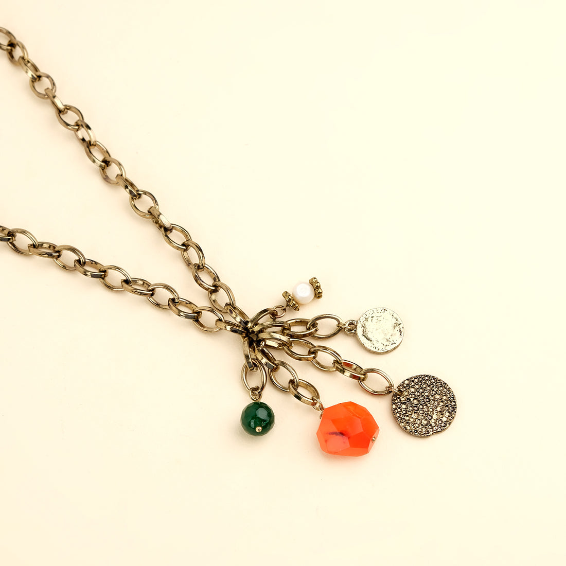 Vintage Coin Gemstones Necklace