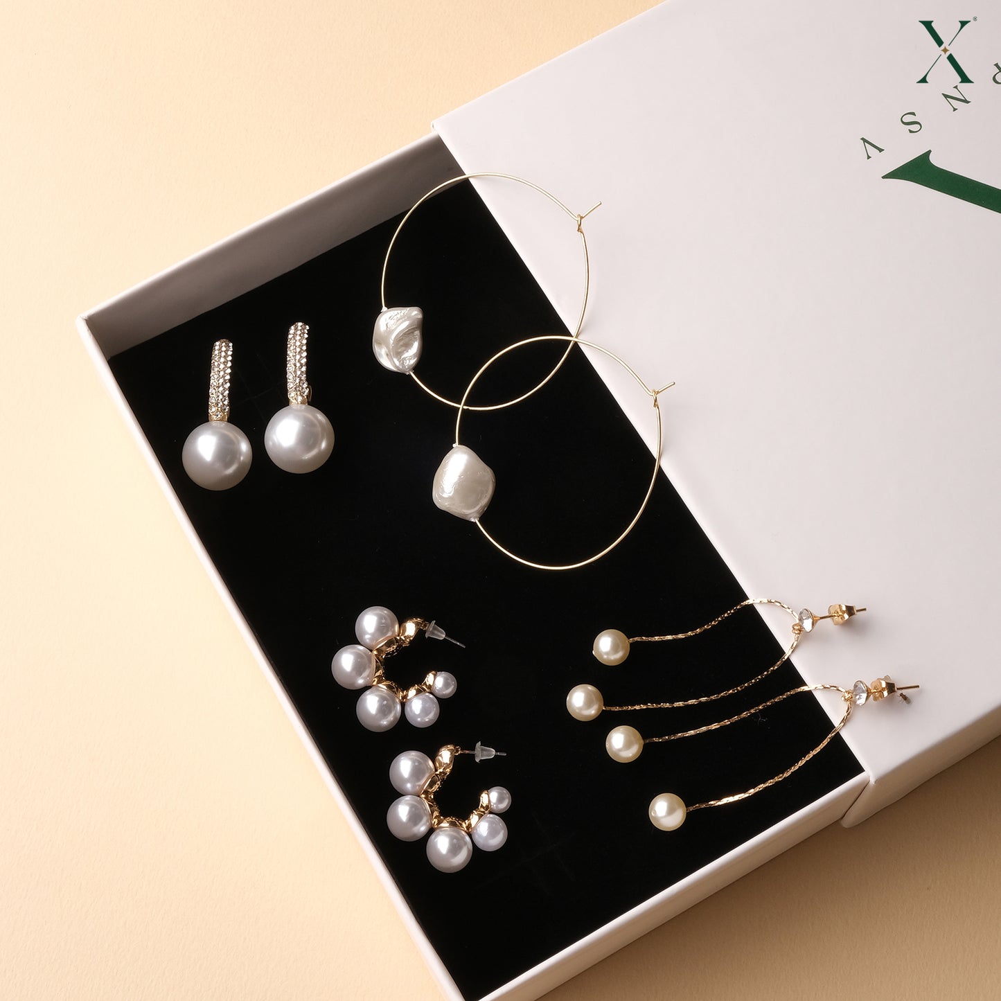 Fresh Water Pearl Earrings With Gold Polish Set Of 4