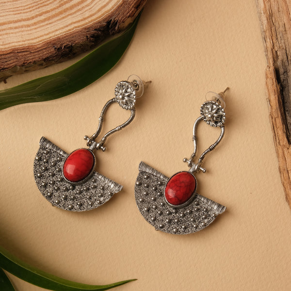 Vintage Tribal Red Oxidised Earrings