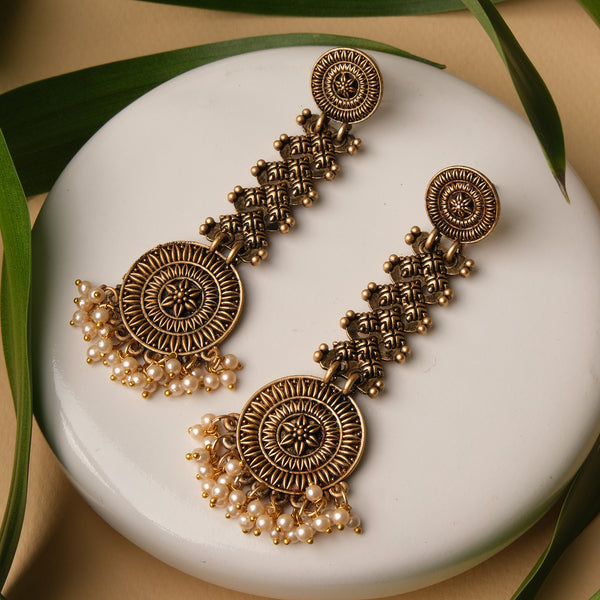 Kalyanam Gold White Pearls Dangler Earrings