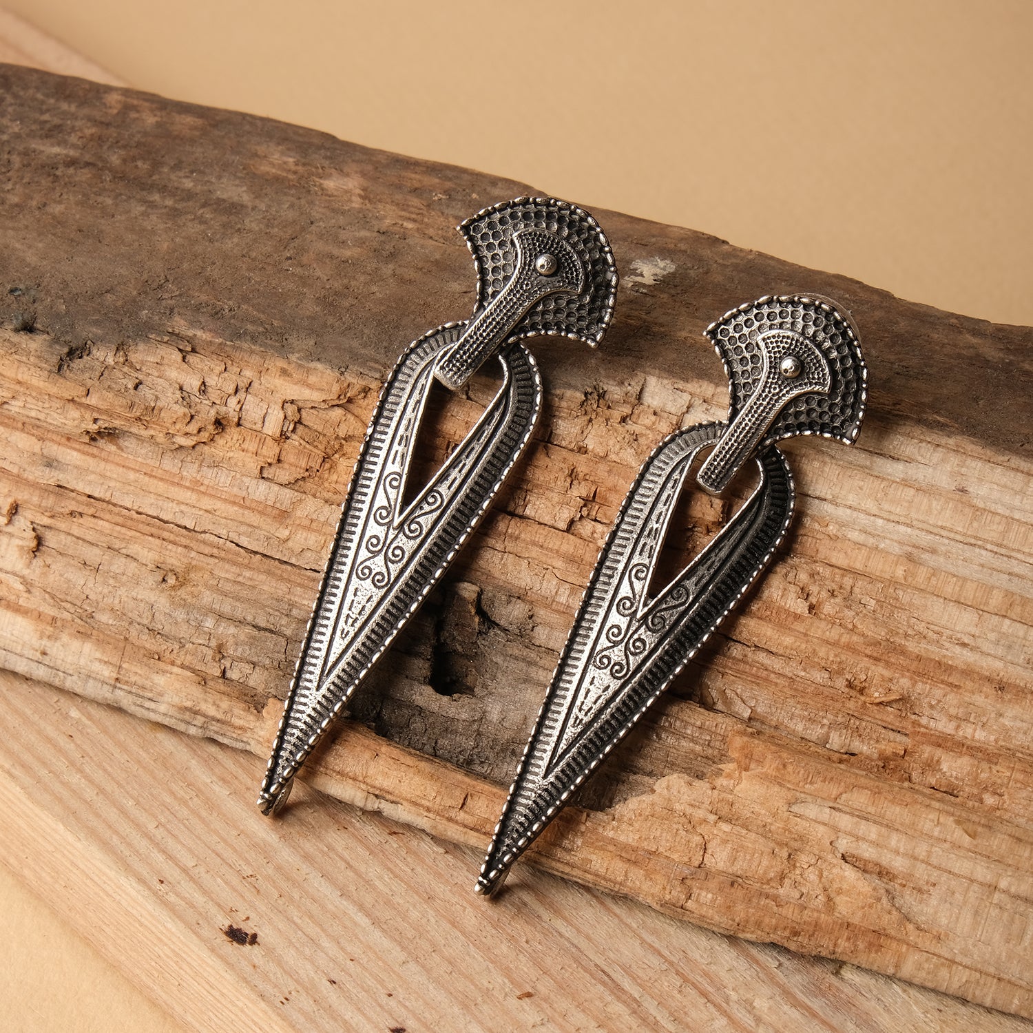 Vintage Triangle Silver Oxidised Earrings