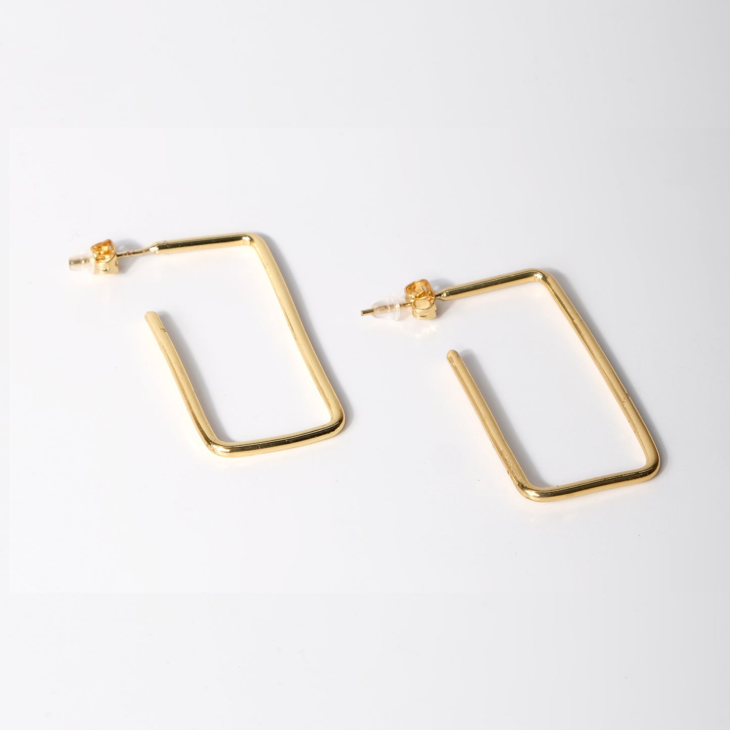 Rectangle Shape Gold Hoop Earrings
