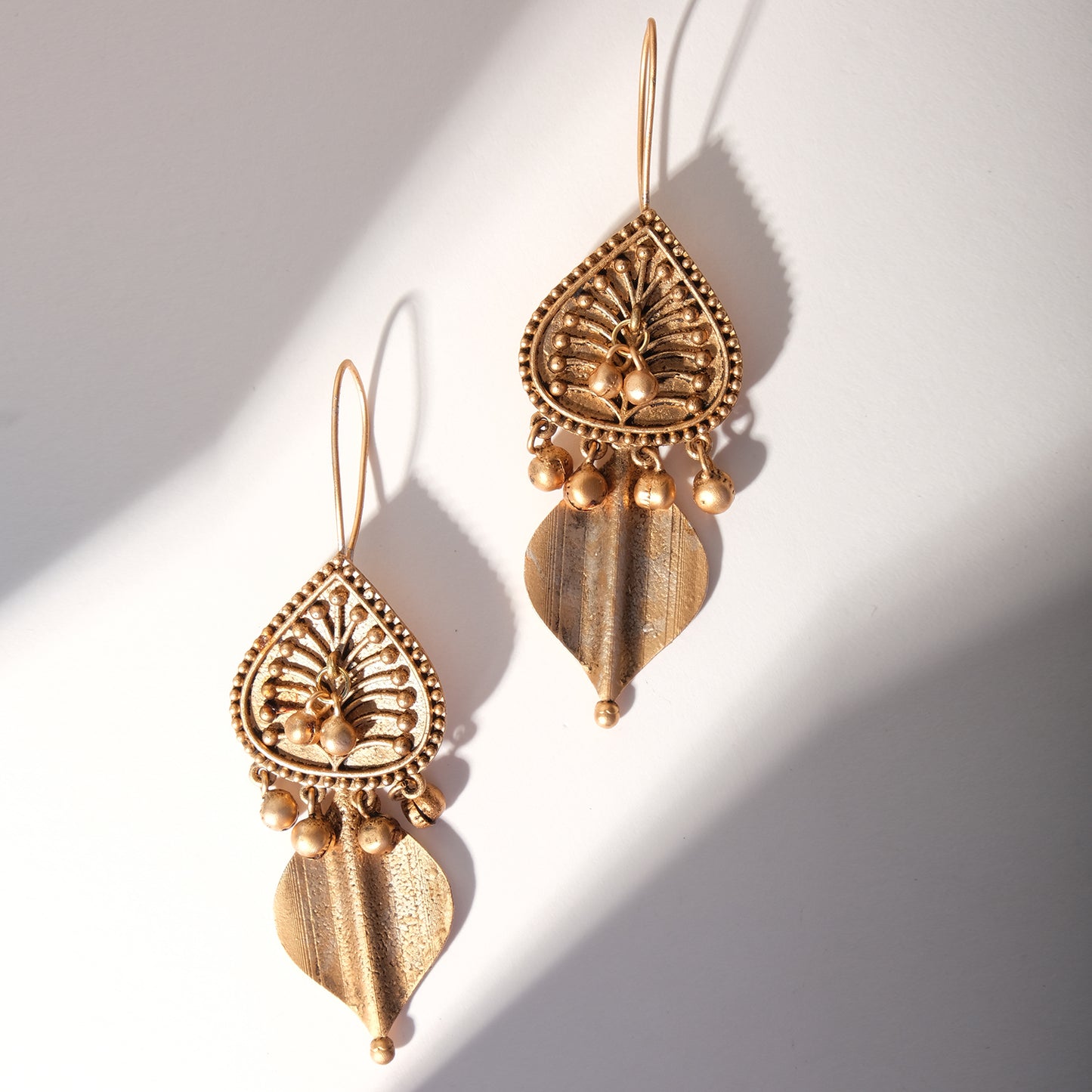 Gold Leaf Ghungroo Drop Earrings