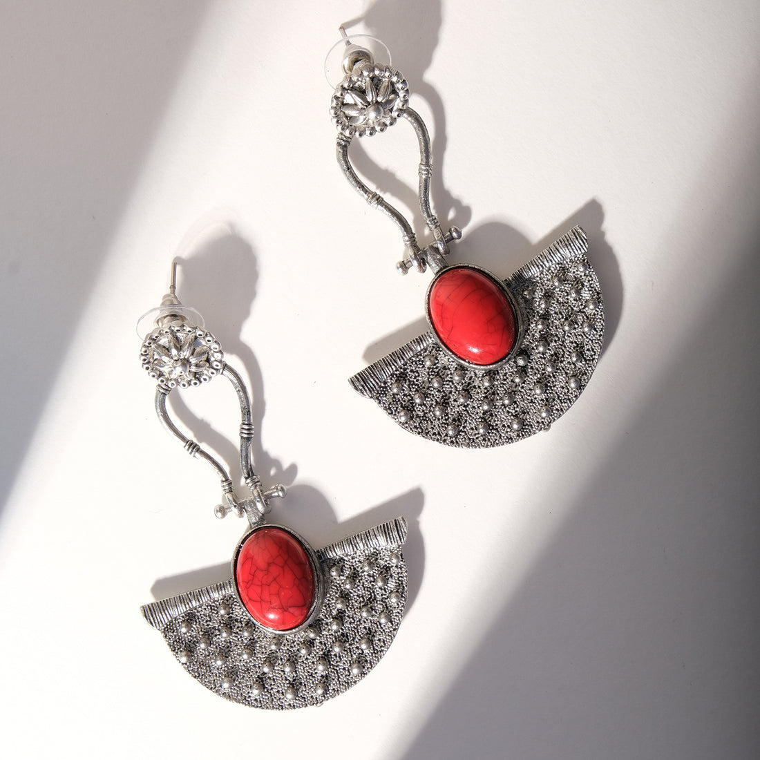 Vintage Tribal Red Oxidised Earrings