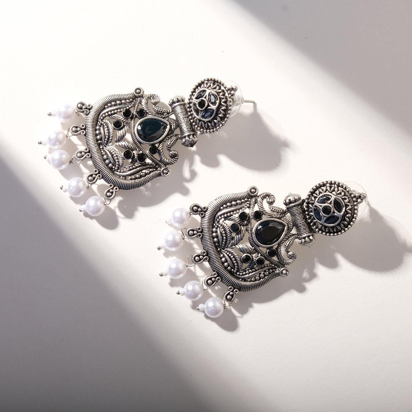 Silver Chandbali Pearl Drop Earrings