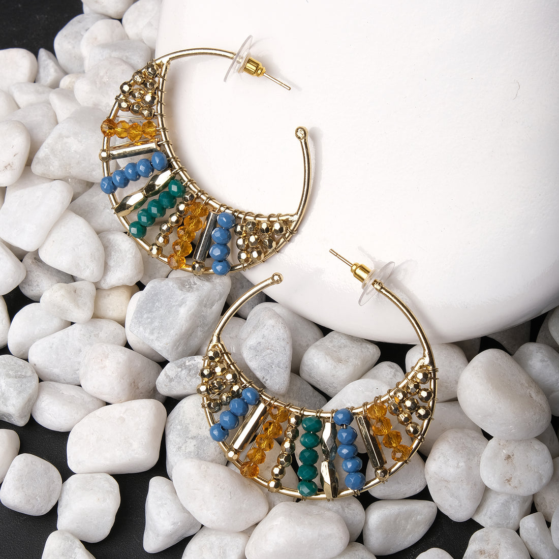 Vibrant Beaded Hoops Earrings