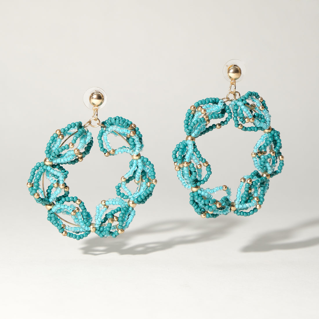 Teal Beaded Circular Stud Earrings