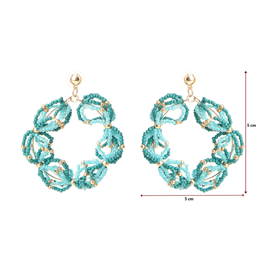 Teal Beaded Circular Stud Earrings