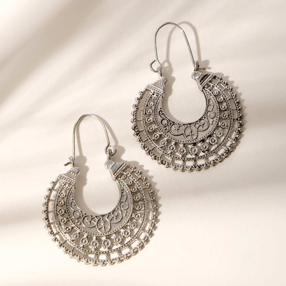 Silver Carved Hoop Earrings