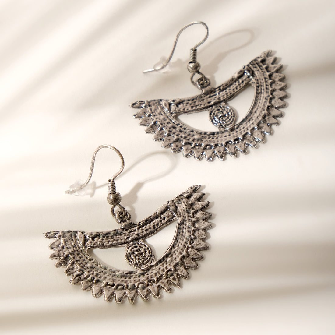 Silver Crescent Hook Earrings