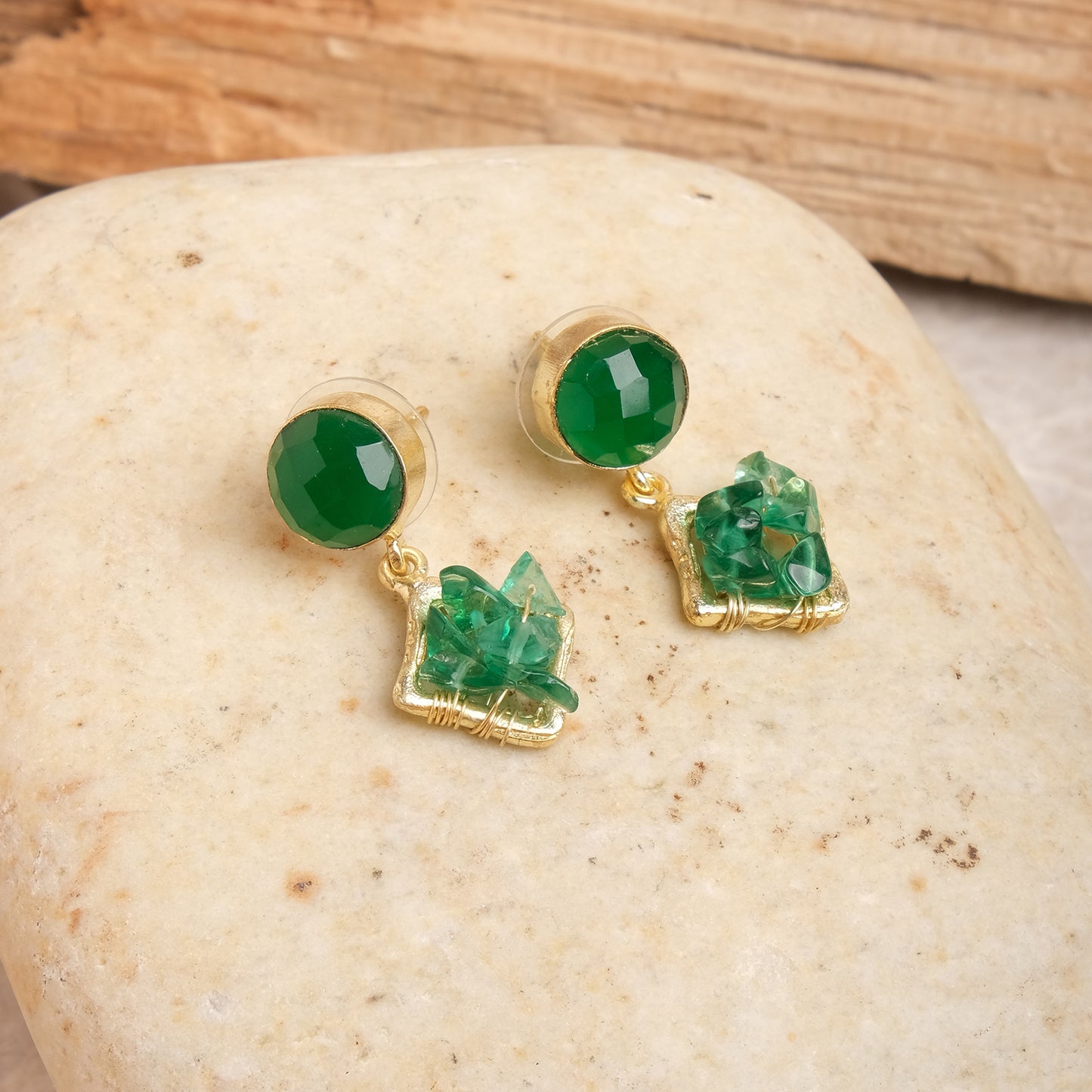 Green Jade Dangler Earrings