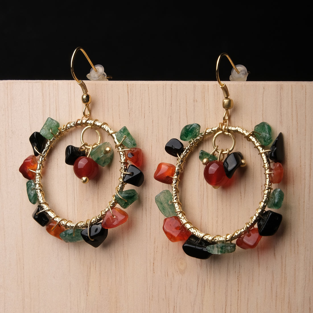 Uncut Semi-Precious Circular Earrings