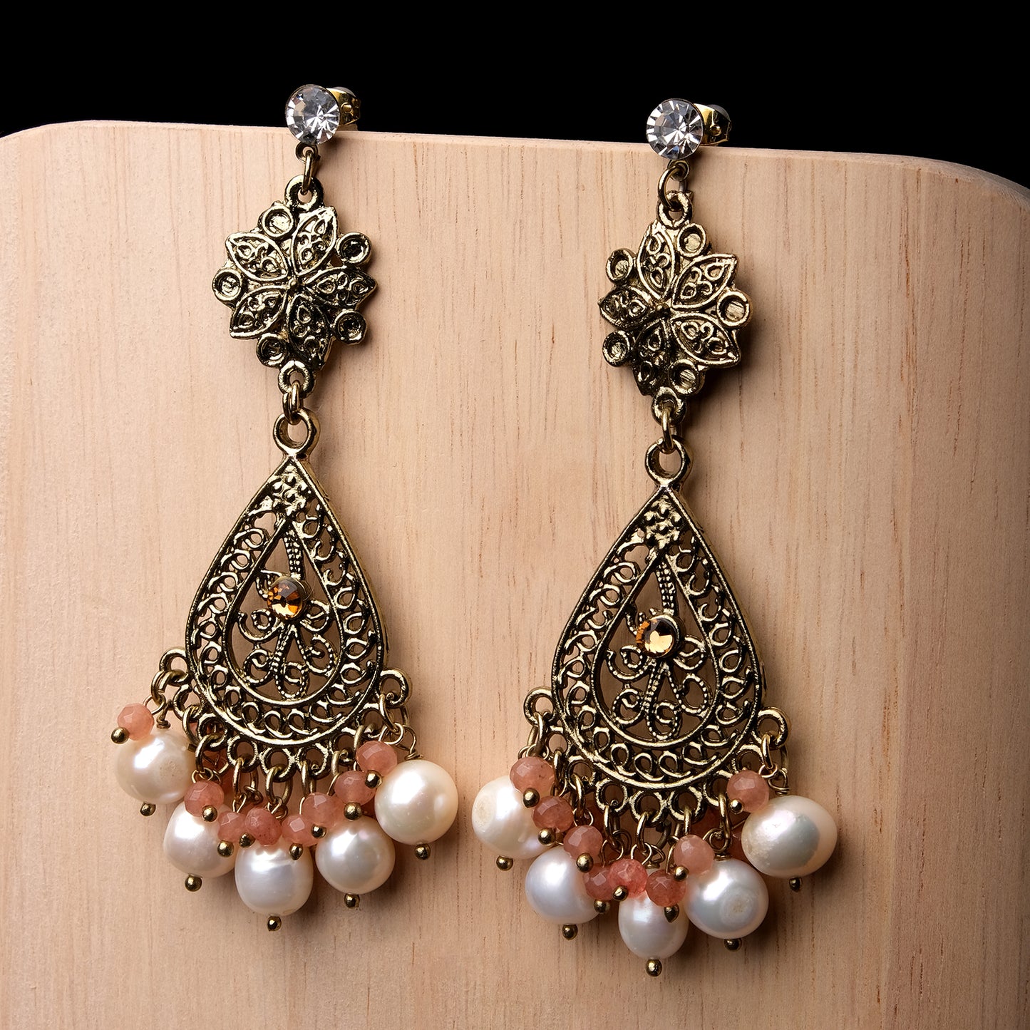 Vintage Pearl Phulkari Dangler Earrings