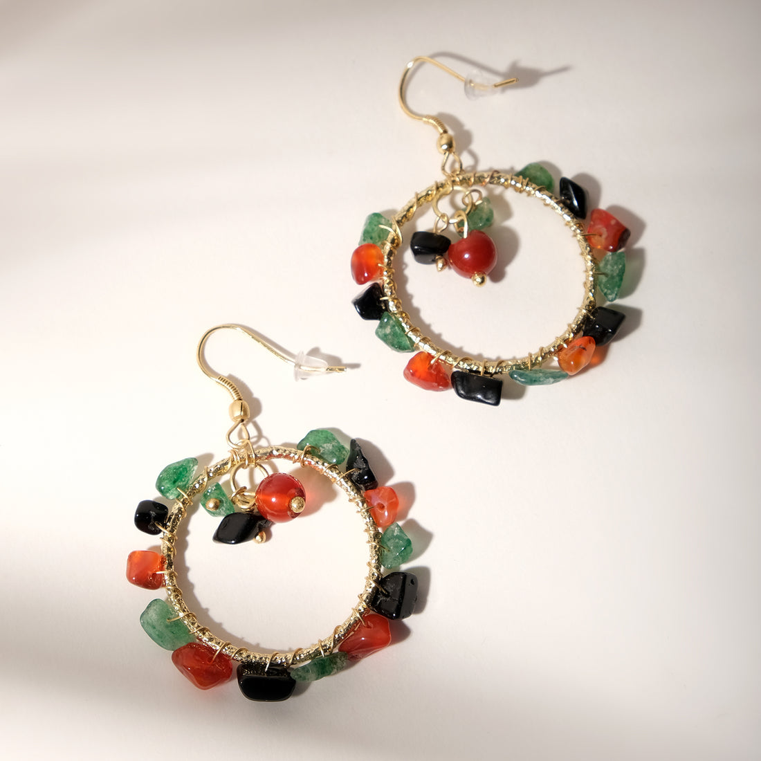 Uncut Semi-Precious Circular Earrings