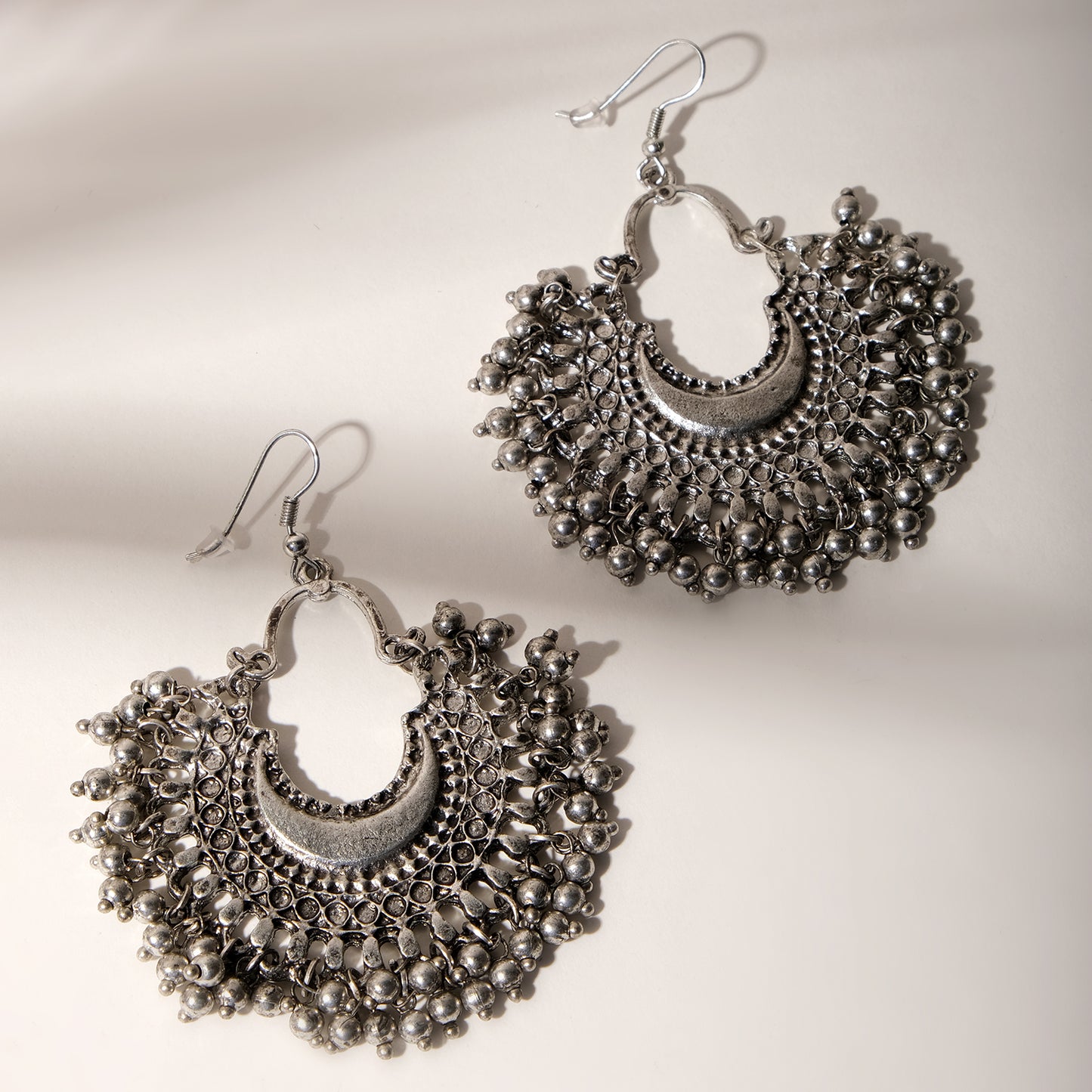 Antique Silver Carved Beads Hook Earrings