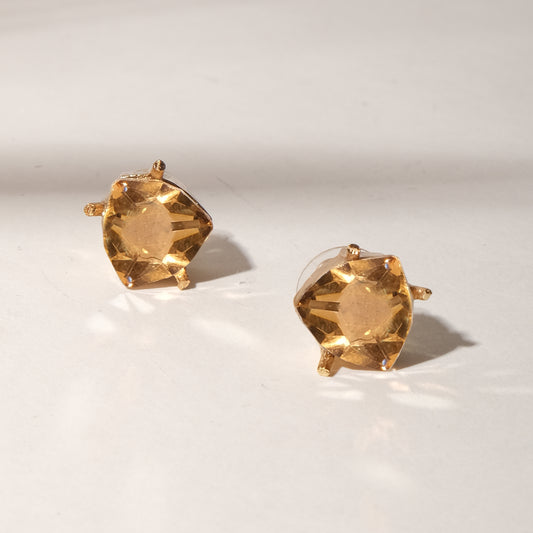 Deep Yellow Pyramid Crystal Stud Earrings