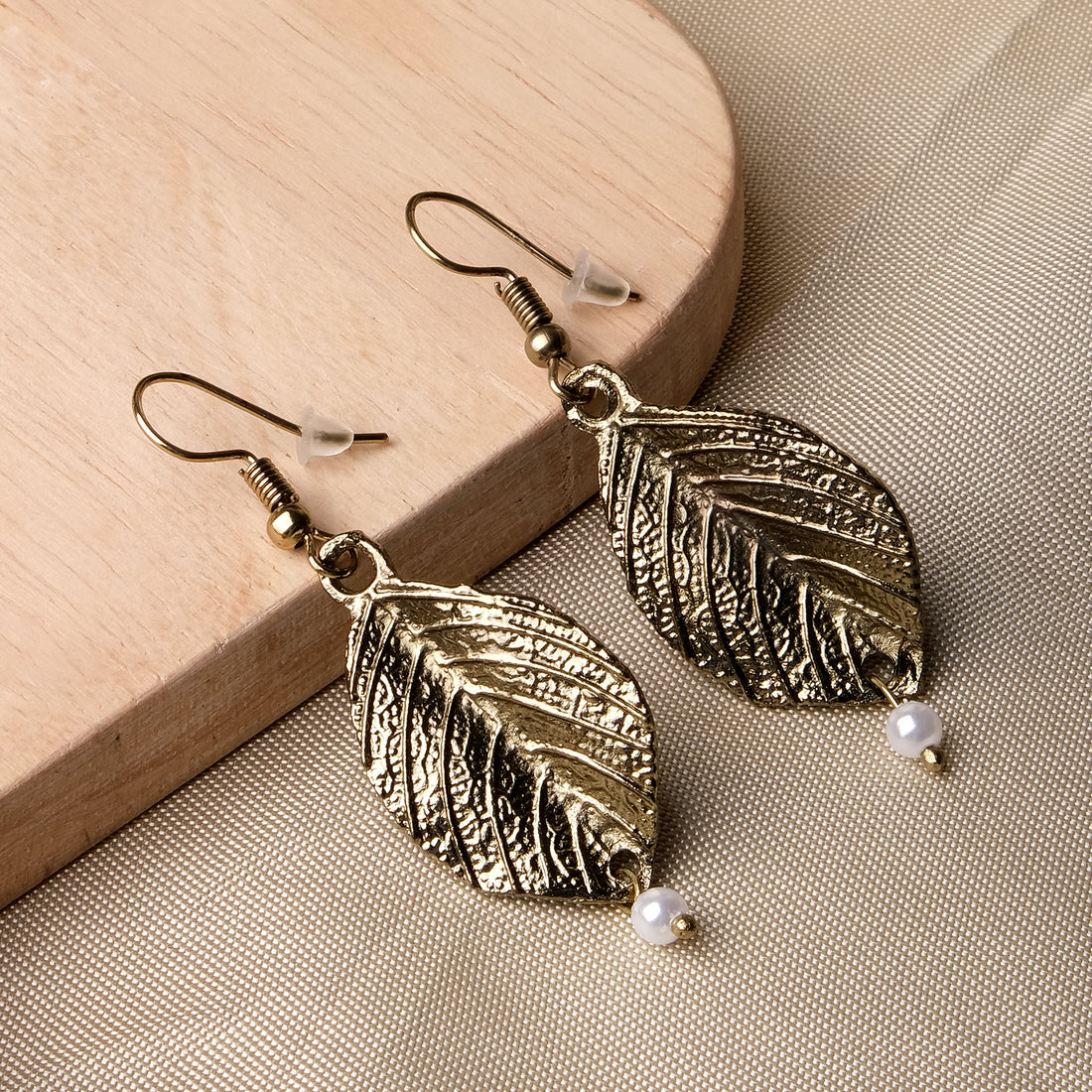 Vintage Leaf Charm Hook Earrings