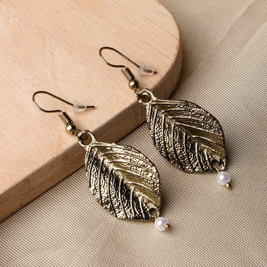 Vintage Leaf Charm Hook Earrings