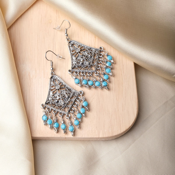 Silver Turquoise Allure Beads Hook Earrings
