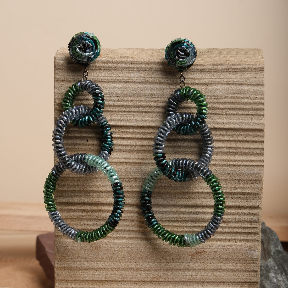 Spiral Green Drop Earrings