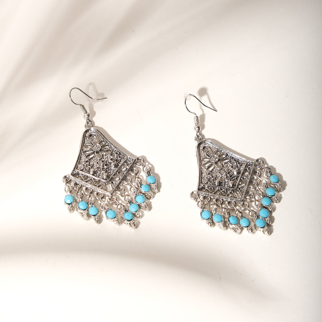 Silver Turquoise Allure Beads Hook Earrings