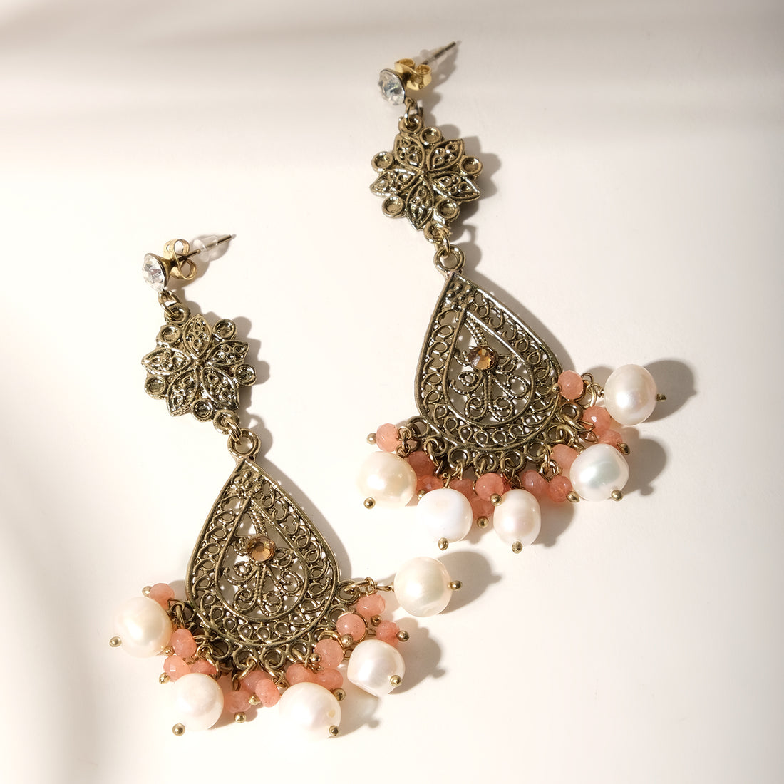 Vintage Pearl Phulkari Dangler Earrings