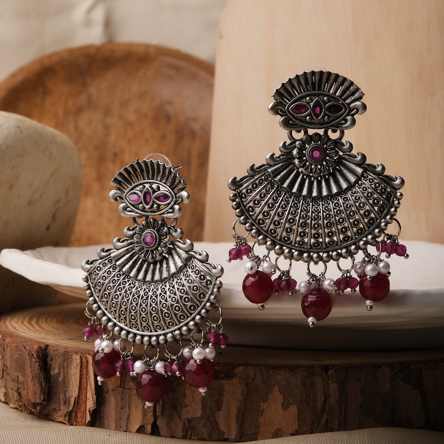 Sharvya Beaded Oxidised Earrings