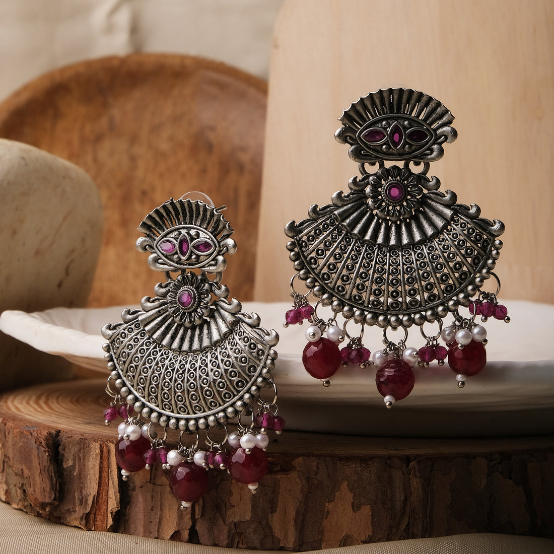 Sharvya Beaded Oxidised Earrings