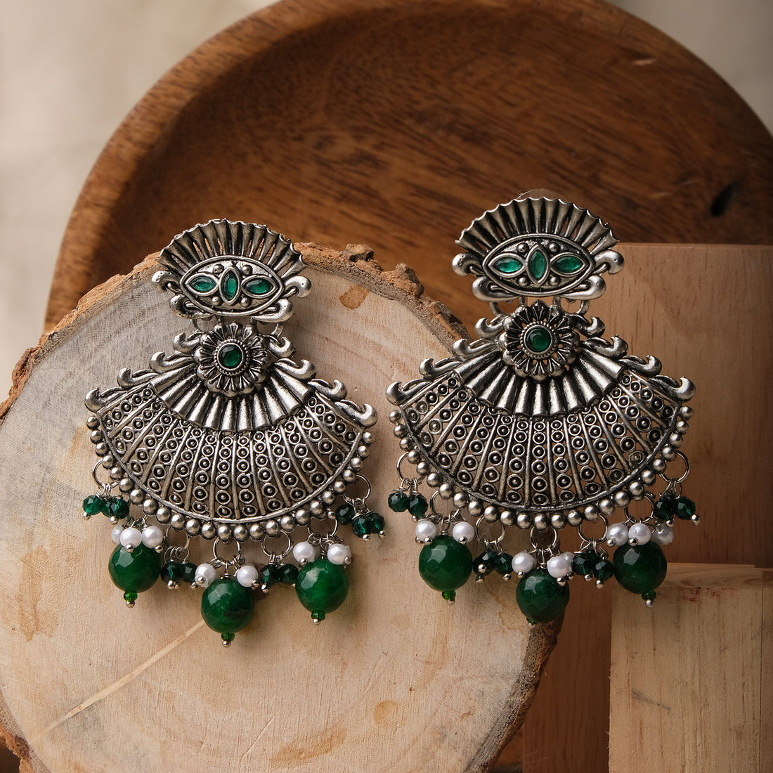 Sharvya Beaded Oxidised Earrings